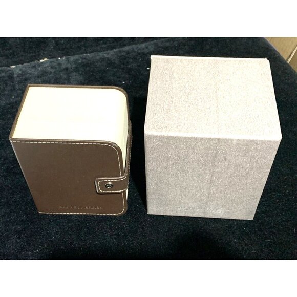 Baume & Mercier Box Watch Presentation Gray Cardboard Brown Leather Empty - Picture 7 of 8